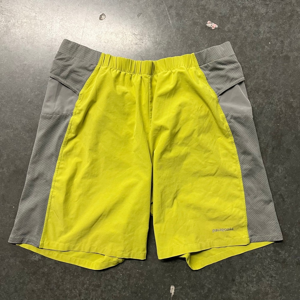 Patagonia Mens Strider Pro Running Shorts Lime Green Grey 7 Inch Inseam Size M